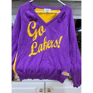 Touch by Alyssa Milano Los Angeles Lakers Purple Gold V-Neck Sweater XL Cotton
